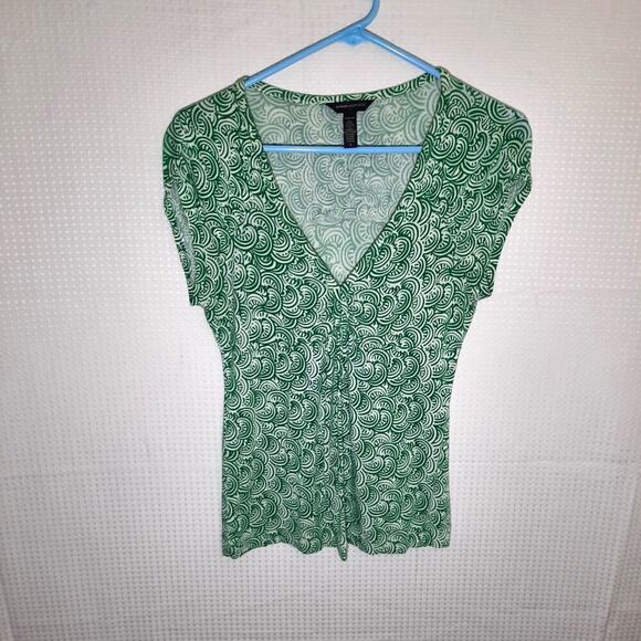 Banana Republic S Green Stretch Blouse Concentric Circle Print Short Sleeve Top - Picture 1 of 4